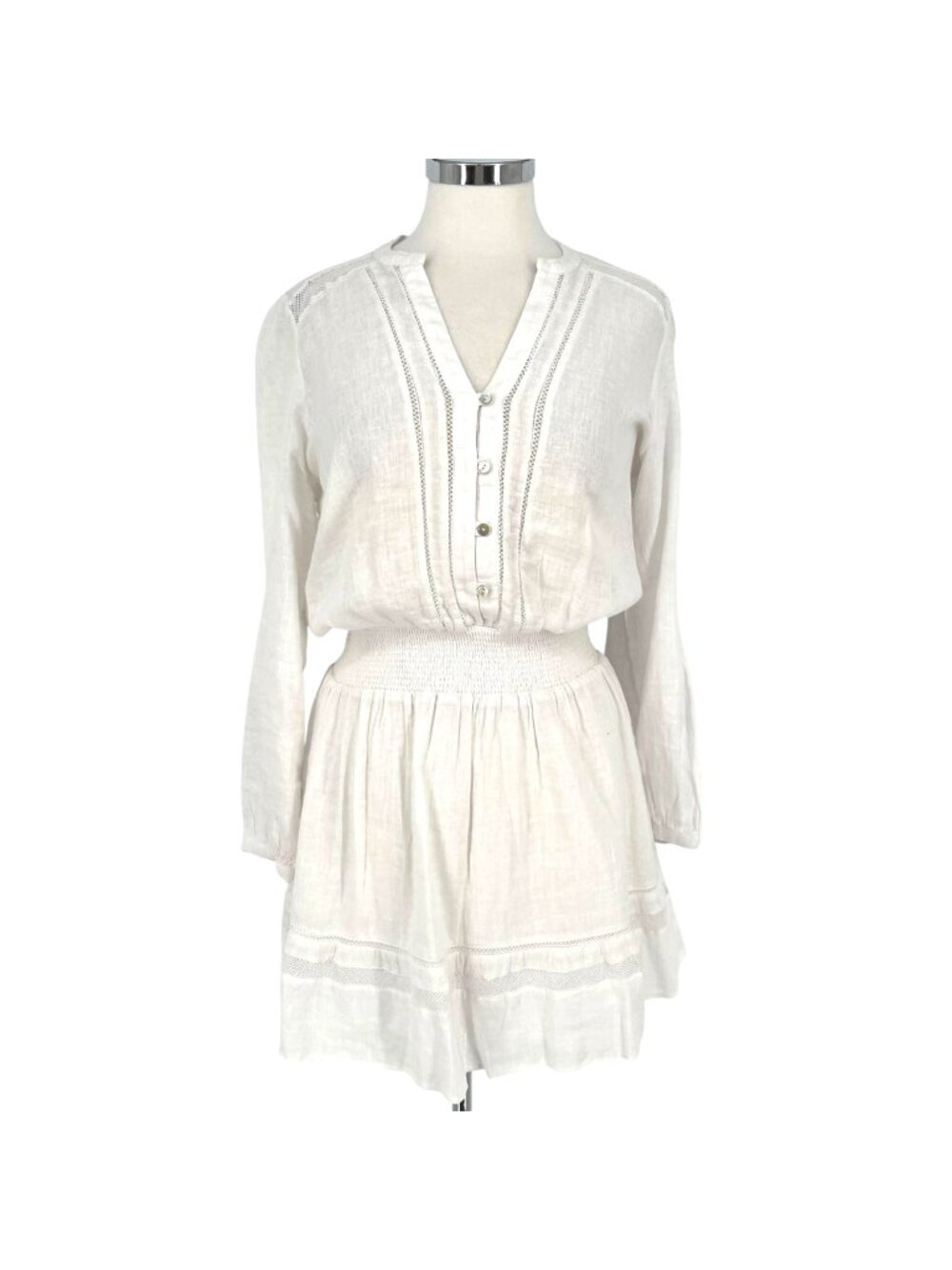 Rails Jasmine White Lace Detail Mini Dress Long Sleeve A-Line Size Small